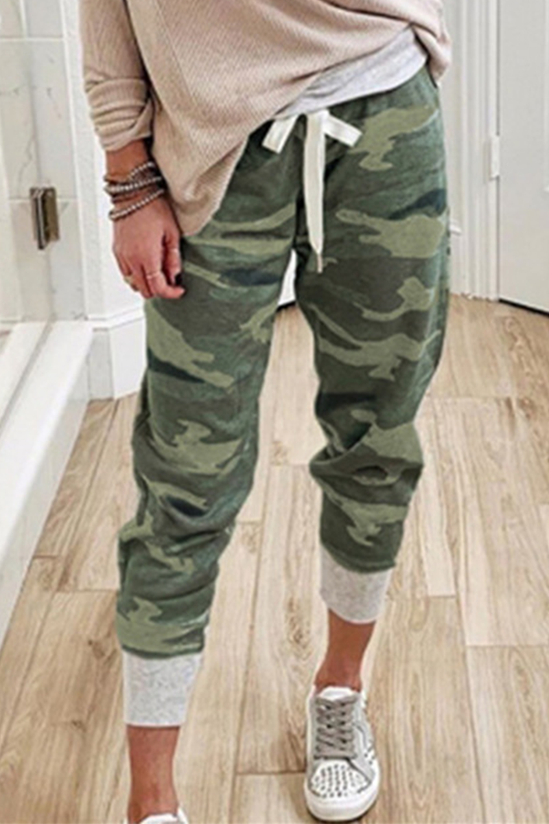 Drune | Lässig Camouflage Druck Draw String Capri Patchwork Hosen