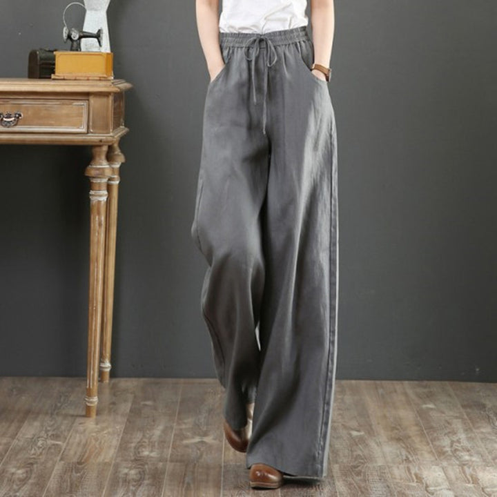Damen Weite Leinenhose mit elastischem Taillenbund Drune