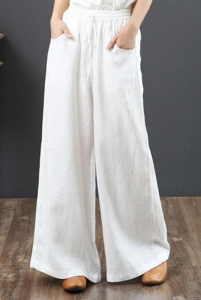Damen Weite Leinenhose mit elastischem Taillenbund Drune