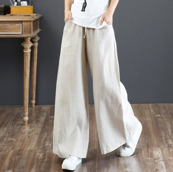 Damen Weite Leinenhose mit elastischem Taillenbund Drune