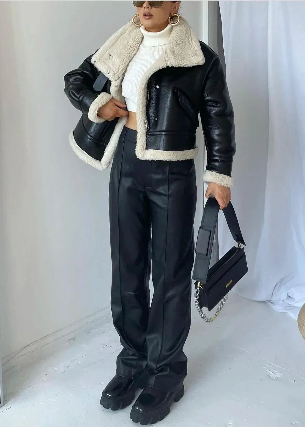 Drune | Leder Shearling-gefütterte Jacke - Edgy Stil trifft auf gemütlichen Komfort