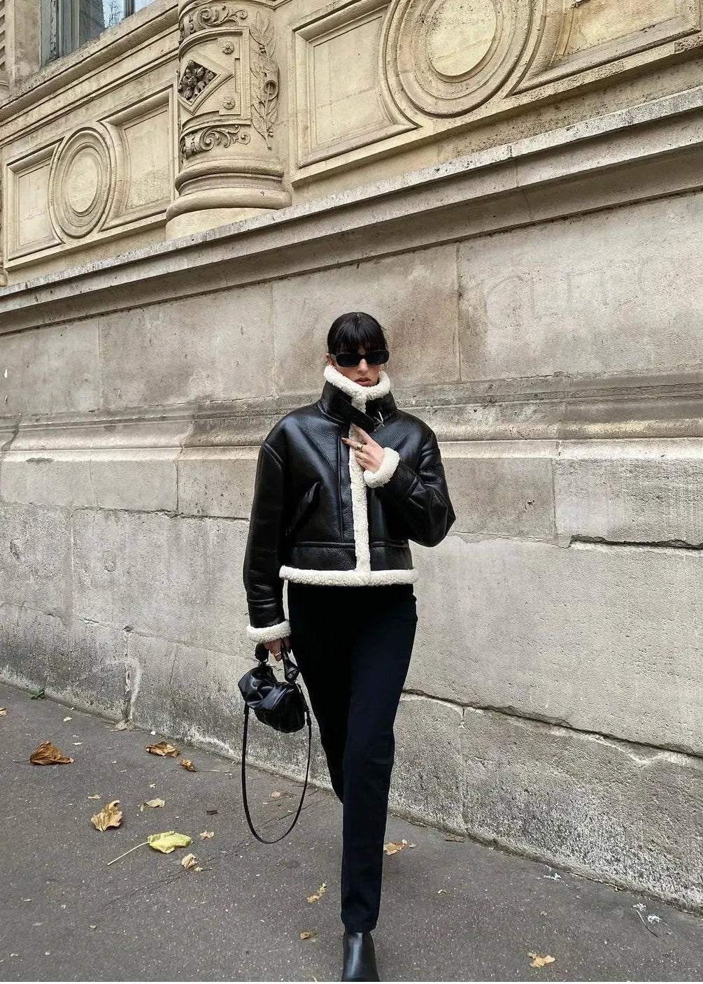 Drune | Schwarze Kunstfelljacke - Europäischer Stil