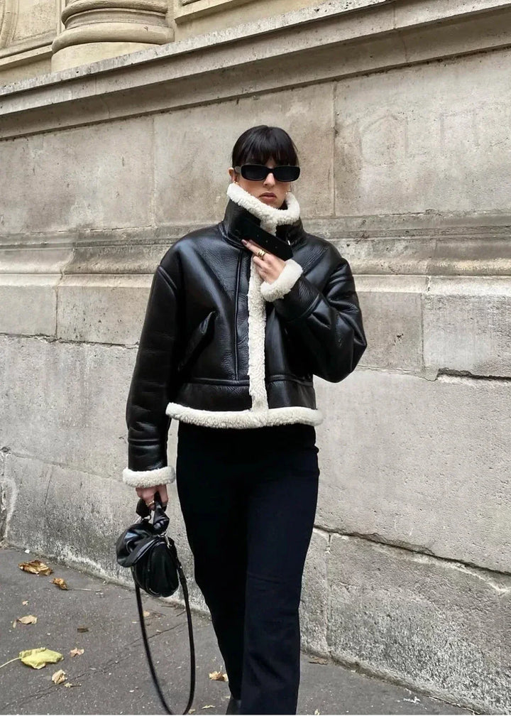 Drune | Schwarze Kunstfelljacke - Europäischer Stil