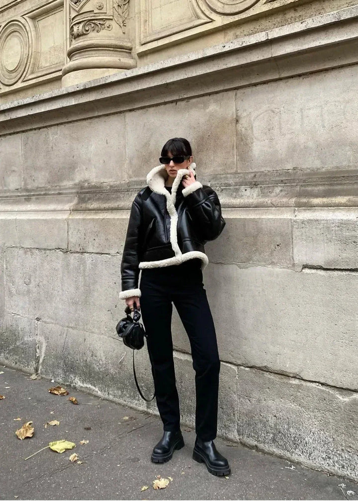 Drune | Schwarze Kunstfelljacke - Europäischer Stil