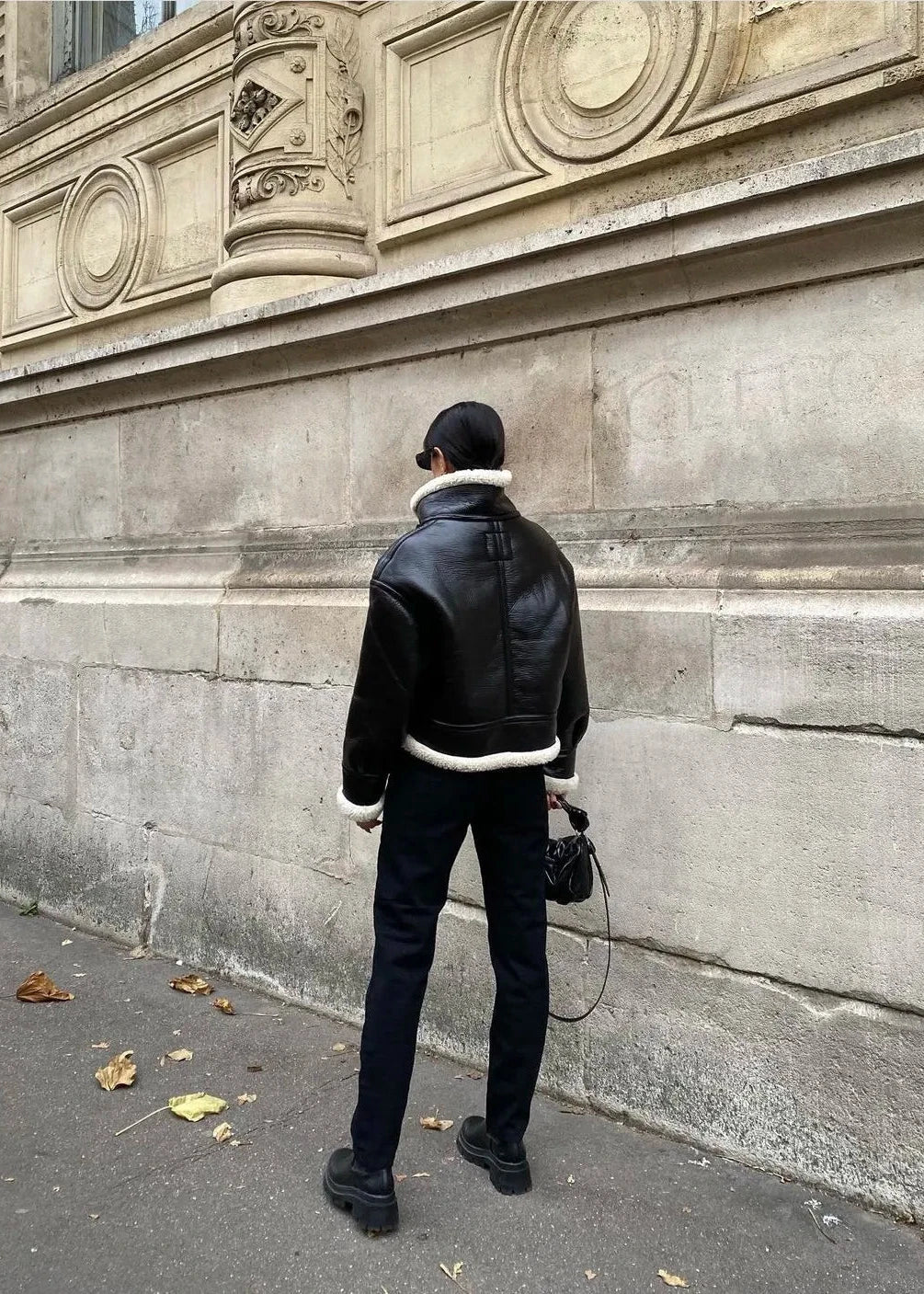 Drune | Schwarze Kunstfelljacke - Europäischer Stil