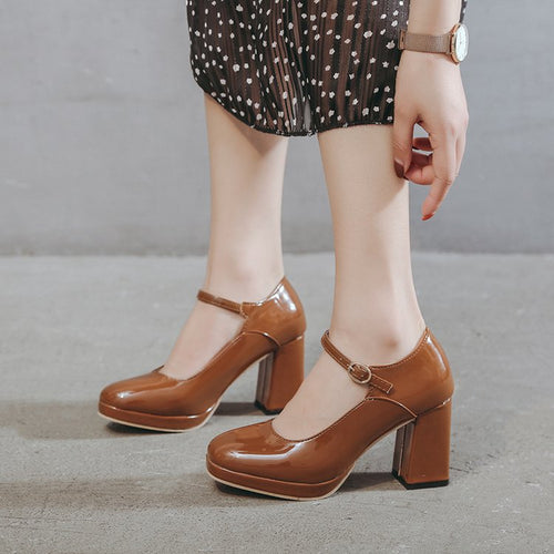 Damen Mary Jane Pumps mit elegantem Blockabsatz und praktischem Riemchen Drune