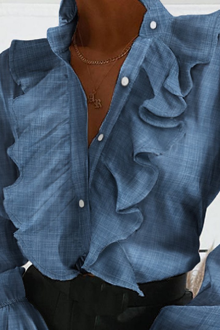 Drune | Elegante Unifarbene Schnalle Rüschenshirts mit Mandarin-Kragen - 4 Farben