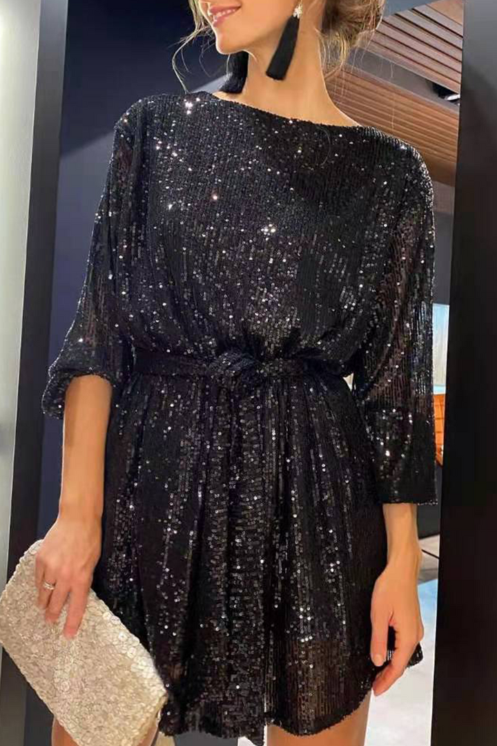 Drune | Sexy Solid Pailletten Schulterfrei Taille Röcke Kleider