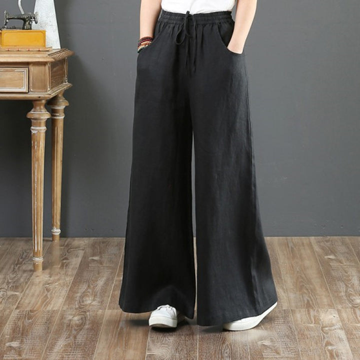 Damen Weite Leinenhose mit elastischem Taillenbund Drune