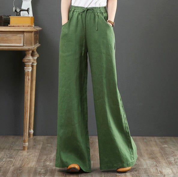 Damen Weite Leinenhose mit elastischem Taillenbund Drune