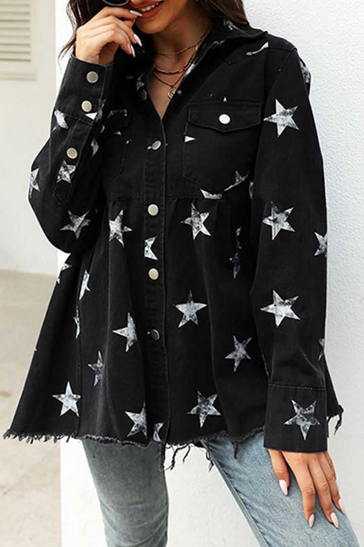 Drune | Die Sterne Quasten Schnalle Umklappkragen Langarm Denimjacke