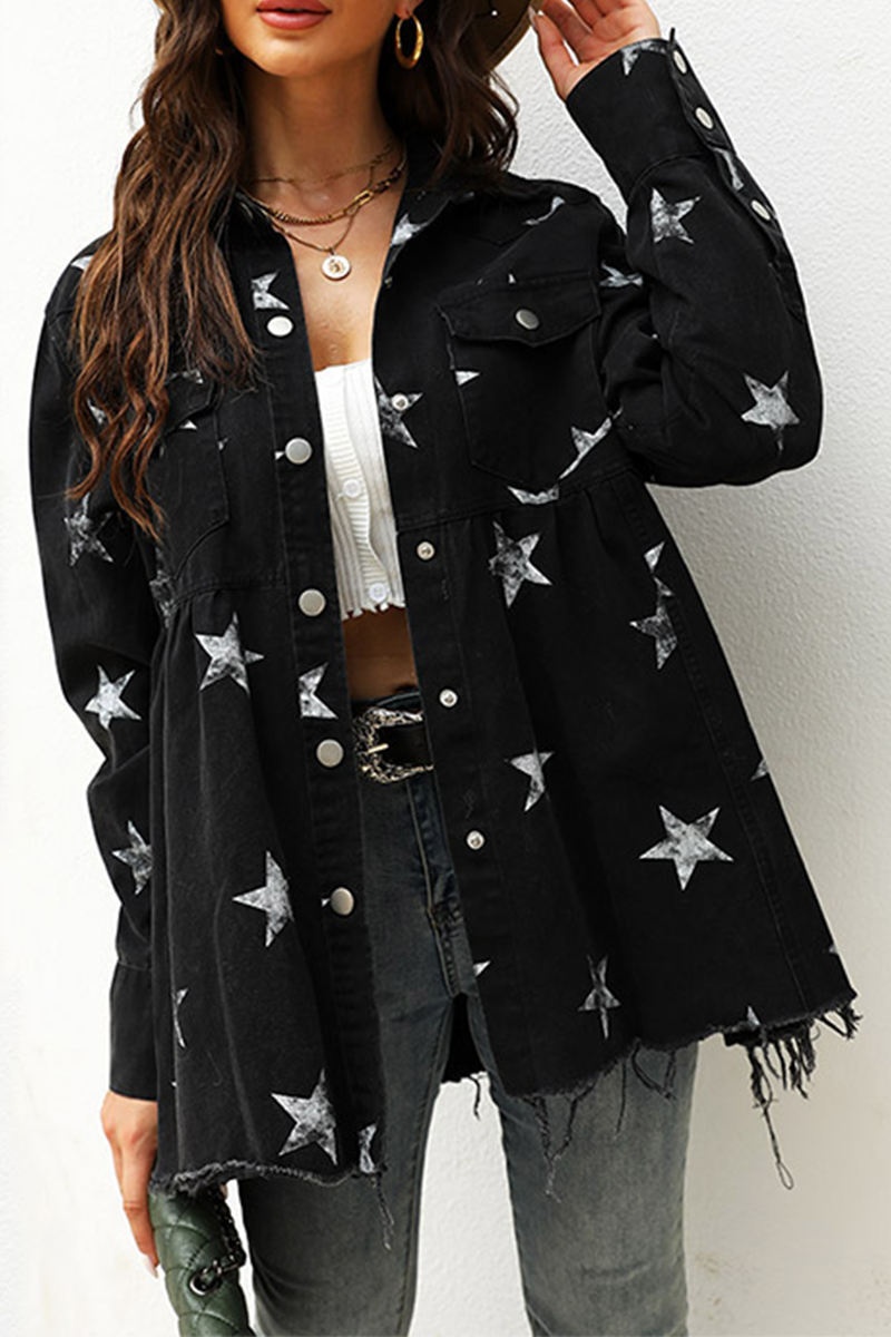 Drune | Die Sterne Quasten Schnalle Umklappkragen Langarm Denimjacke