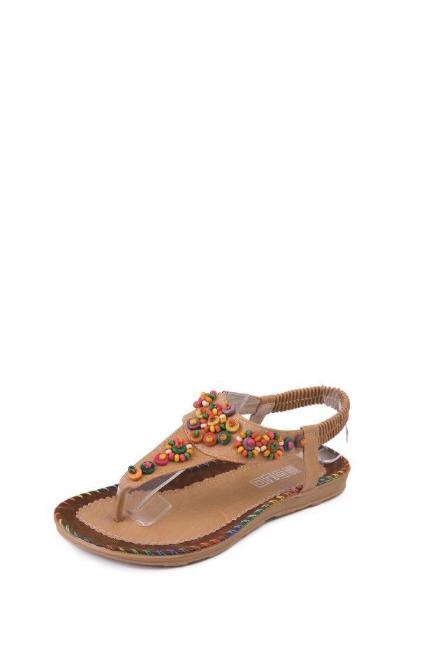 Damen Sandalen mit bunten Zierperlen und rutschfester Sohle Drune