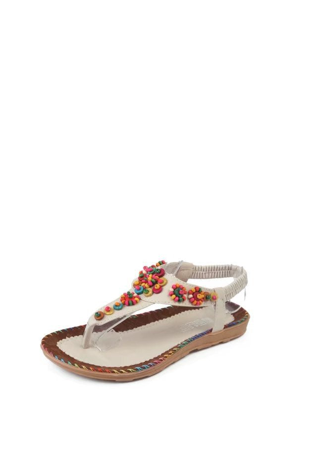 Damen Sandalen mit bunten Zierperlen und rutschfester Sohle Drune