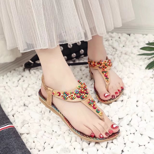 Damen Sandalen mit bunten Zierperlen und rutschfester Sohle Drune