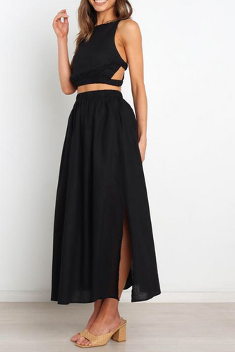 Drune | Sexy Einfarbig Patchwork Halter Kleid - 3 Farben