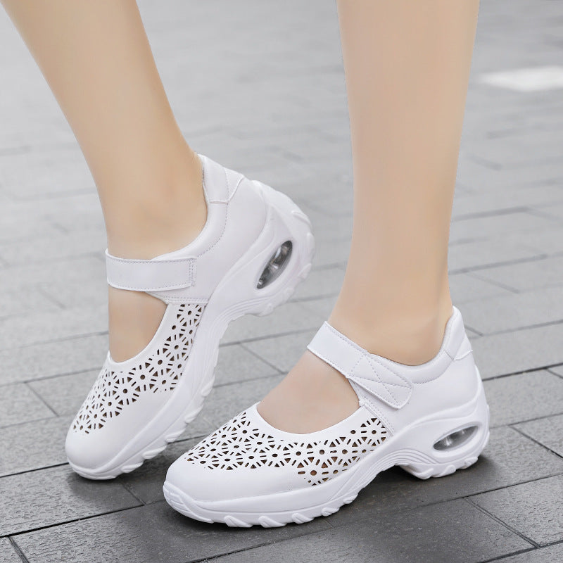 Damen nan perforierter Riemchenschuh mit Luftkissenprofil und Klettverschluss Drune