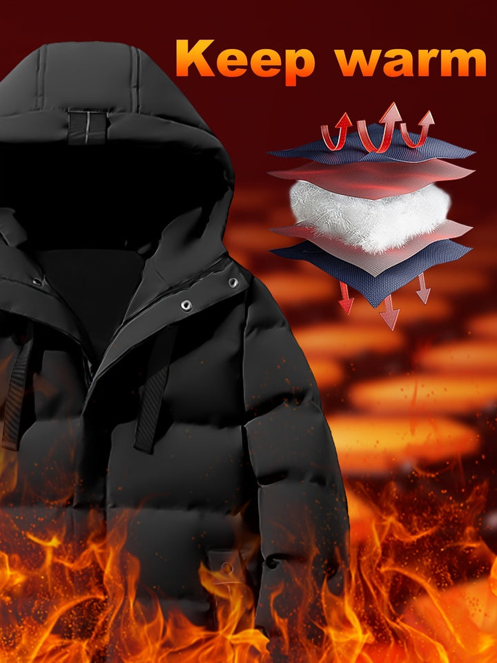 Drune |  Kapuzen Baumwollmaterial Mit Großer Tasche Und Kordelzug Winterjacke Für Herren - Perfekt für Outdoor-Aktivitäten