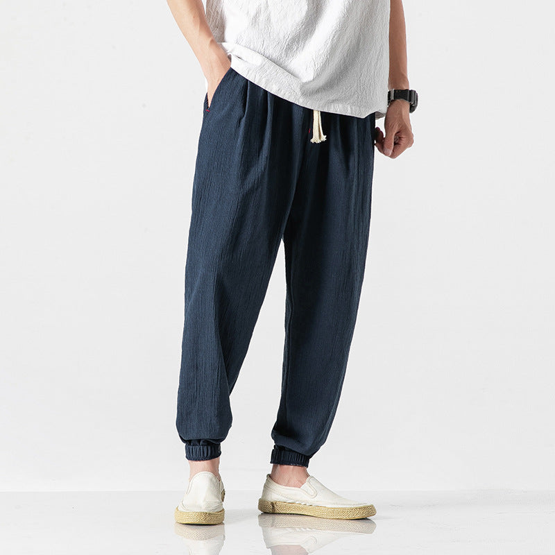 Herren nan leichte Leinenhose mit Tunnelzug und elastischen Bündchen Drune