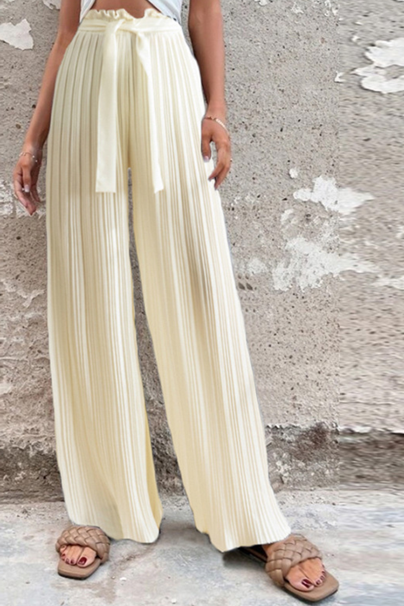 Drune | Fashion Unifarben Falten Lose Mittlere Taille Weite Bein Einfarbige Hosen - 4 Farben