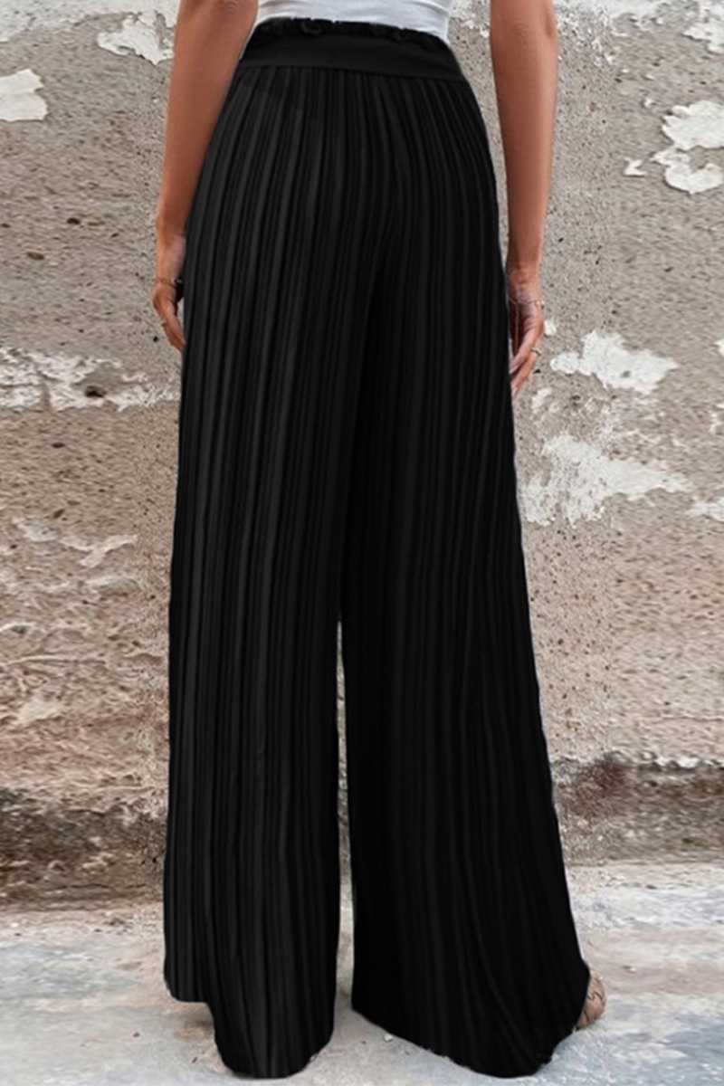 Drune | Fashion Unifarben Falten Lose Mittlere Taille Weite Bein Einfarbige Hosen - 4 Farben
