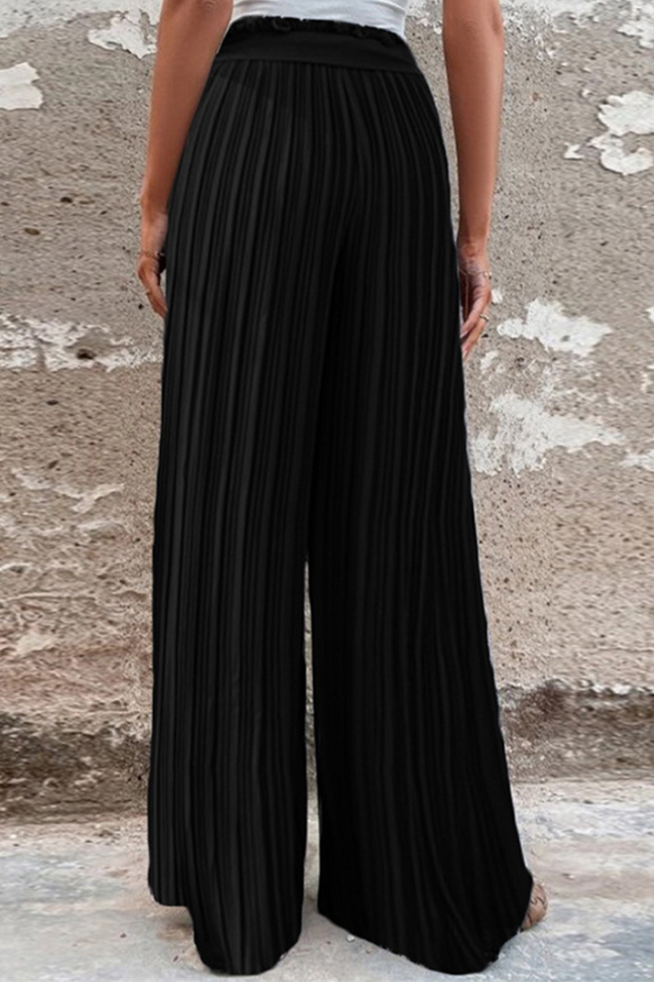 Drune | Fashion Unifarben Falten Lose Mittlere Taille Weite Bein Einfarbige Hosen - 4 Farben