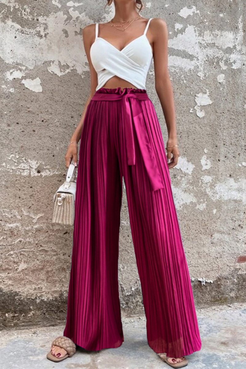 Drune | Fashion Unifarben Falten Lose Mittlere Taille Weite Bein Einfarbige Hosen - 4 Farben