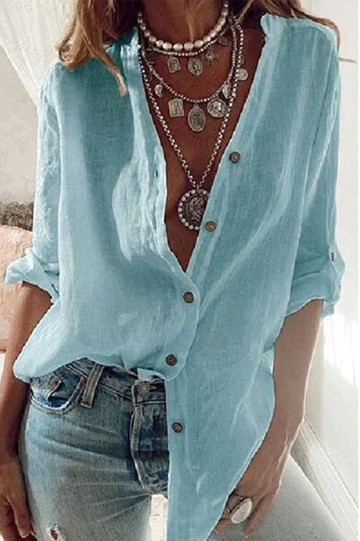 Drune | Fashion Solid Bluse mit V-Ausschnitt
