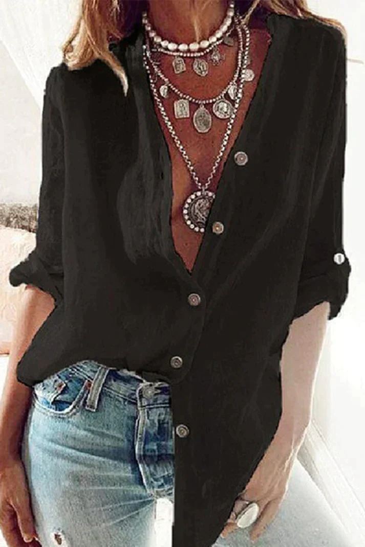 Drune | Fashion Solid Bluse mit V-Ausschnitt