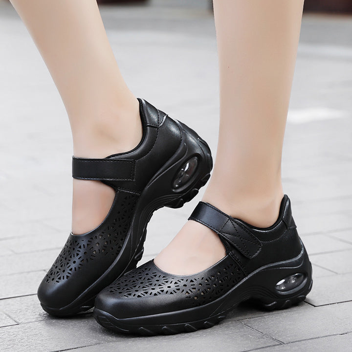 Damen nan perforierter Riemchenschuh mit Luftkissenprofil und Klettverschluss Drune