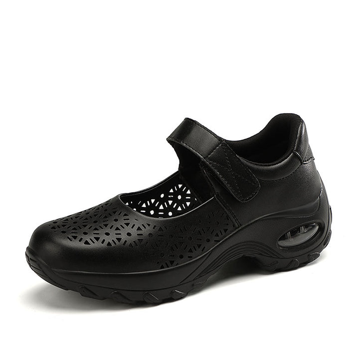 Damen nan perforierter Riemchenschuh mit Luftkissenprofil und Klettverschluss Drune