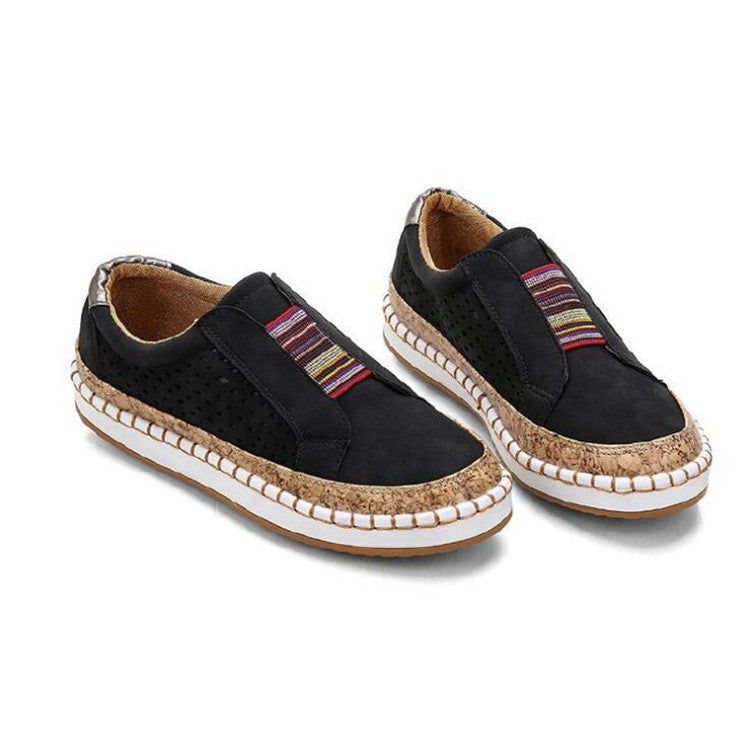 Damen nan lässige Wildleder-Slipper mit Perforation, elastischem Einsatz und Korkbesatz Drune