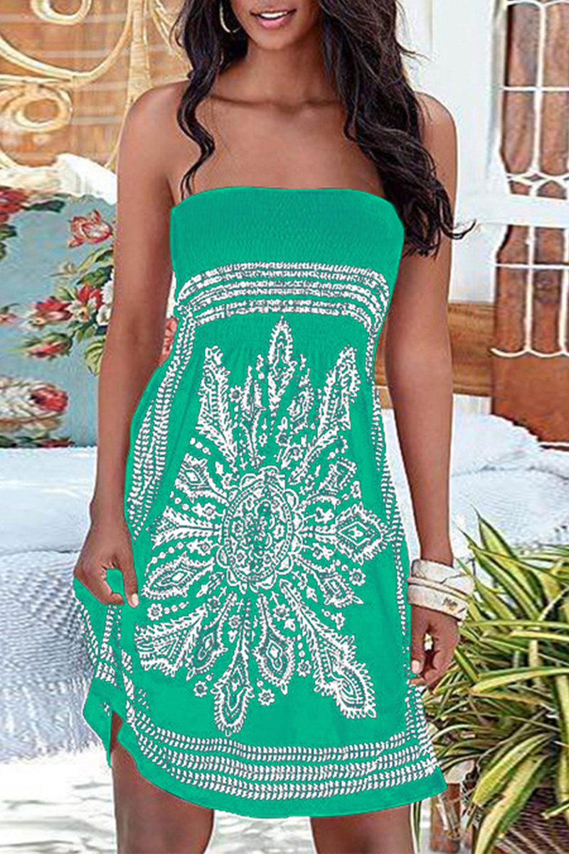 Drune | Trägerlose Patchwork Kleid mit Vintage Druck