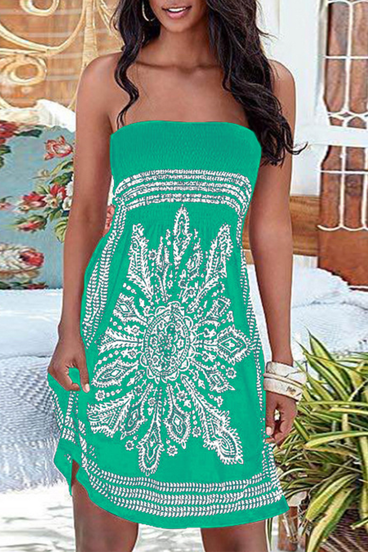 Drune | Trägerlose Patchwork Kleid mit Vintage Druck
