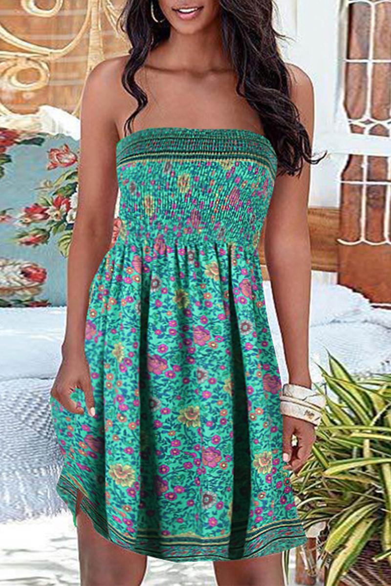 Drune | Trägerlose Patchwork Kleid mit Vintage Druck
