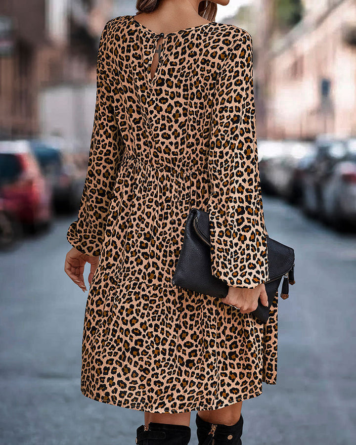 Drune | Bequemen Langarm Kleid mit Leopardenmuster