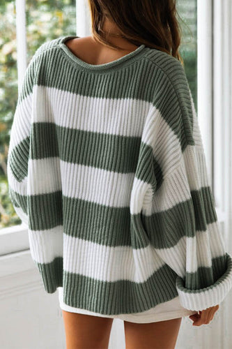 Drune | Modische süße gestreifte Kontrast-O-Ausschnitt Pullover