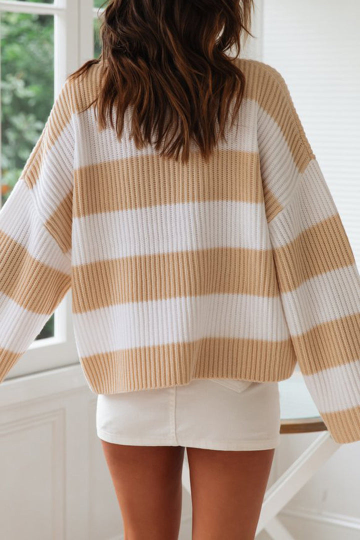 Drune | Modische süße gestreifte Kontrast-O-Ausschnitt Pullover