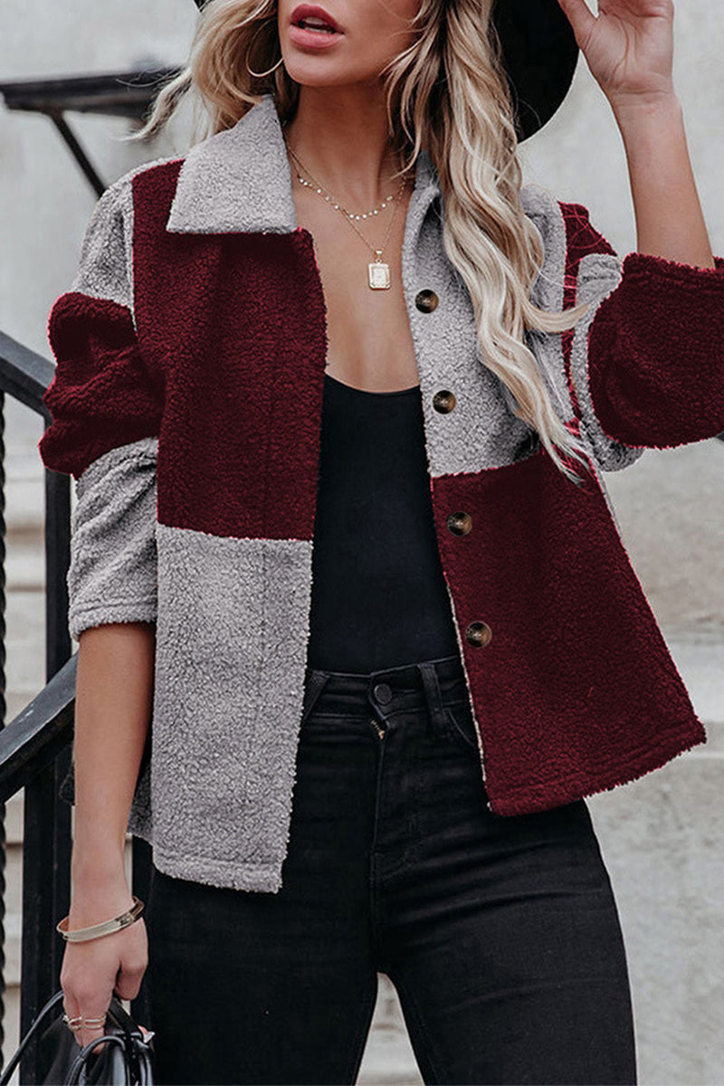 Drune | Color Block Patchwork Kontrast Umlegekragen Jacke (5 Farben)