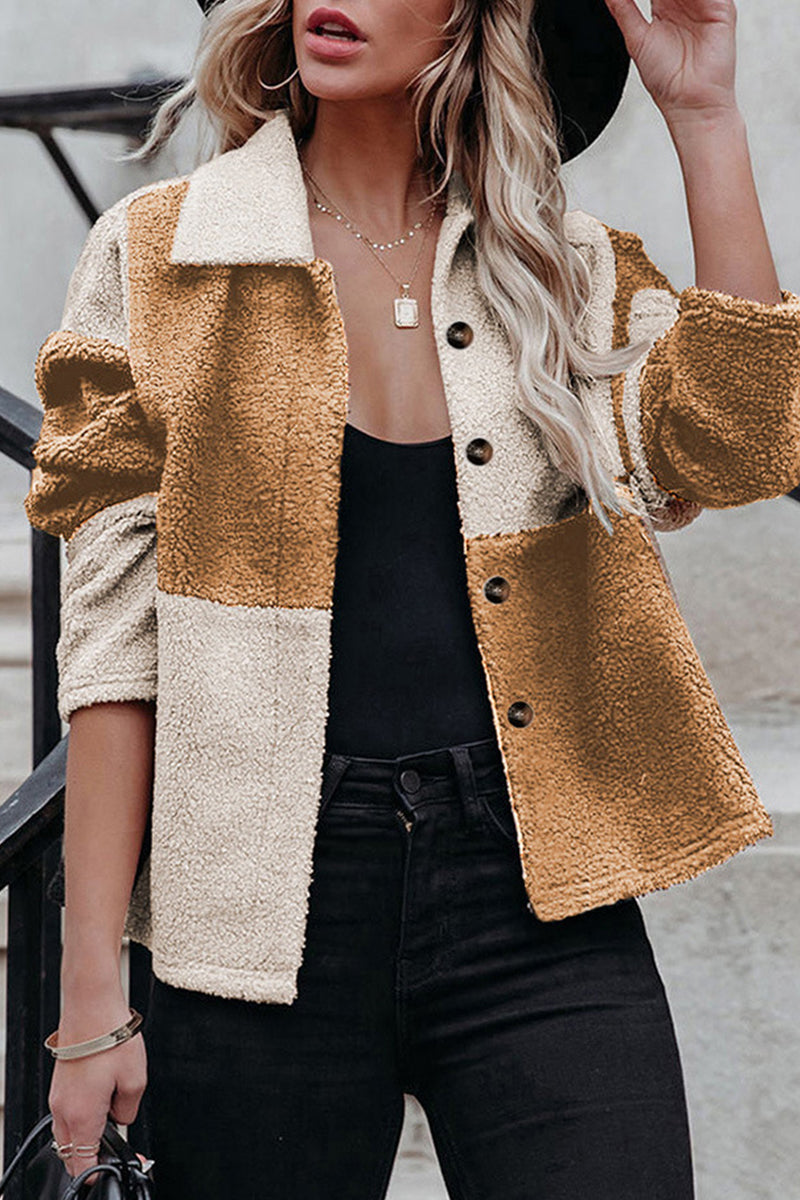 Drune | Color Block Patchwork Kontrast Umlegekragen Jacke (5 Farben)