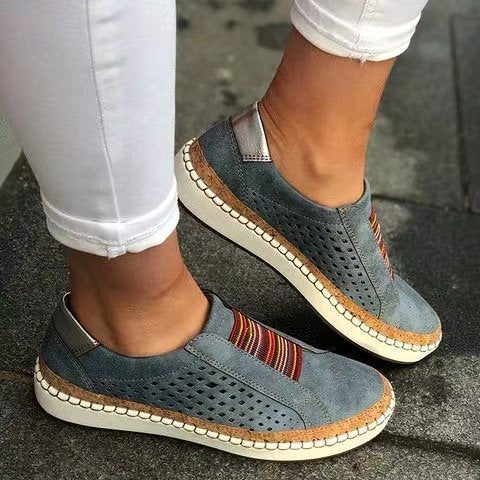 Damen nan lässige Wildleder-Slipper mit Perforation, elastischem Einsatz und Korkbesatz Drune