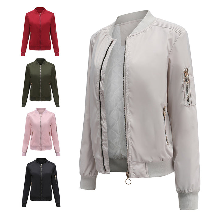 Damen nan leichte sportive Bomberjacke mit Ringzipper und Ärmeltasche Drune