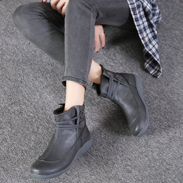 Damen nan gefütterte Stiefelette mit ergonomischer Keilsohle, weichem Innenfutter und dekorativen Schlaufen Drune