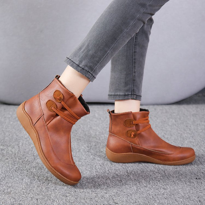 Damen nan gefütterte Stiefelette mit ergonomischer Keilsohle, weichem Innenfutter und dekorativen Schlaufen Drune