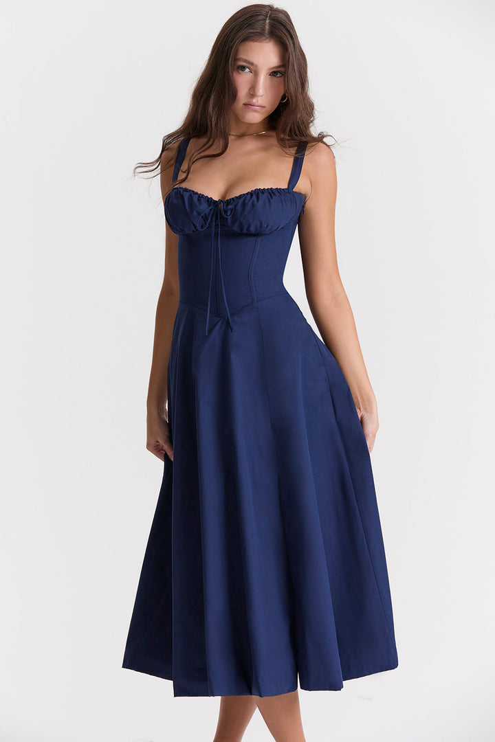 Drune - Midikleid mit tailliertem Oberteil und ausgestelltem Rock | Minikleid mit Spaghettiträgern