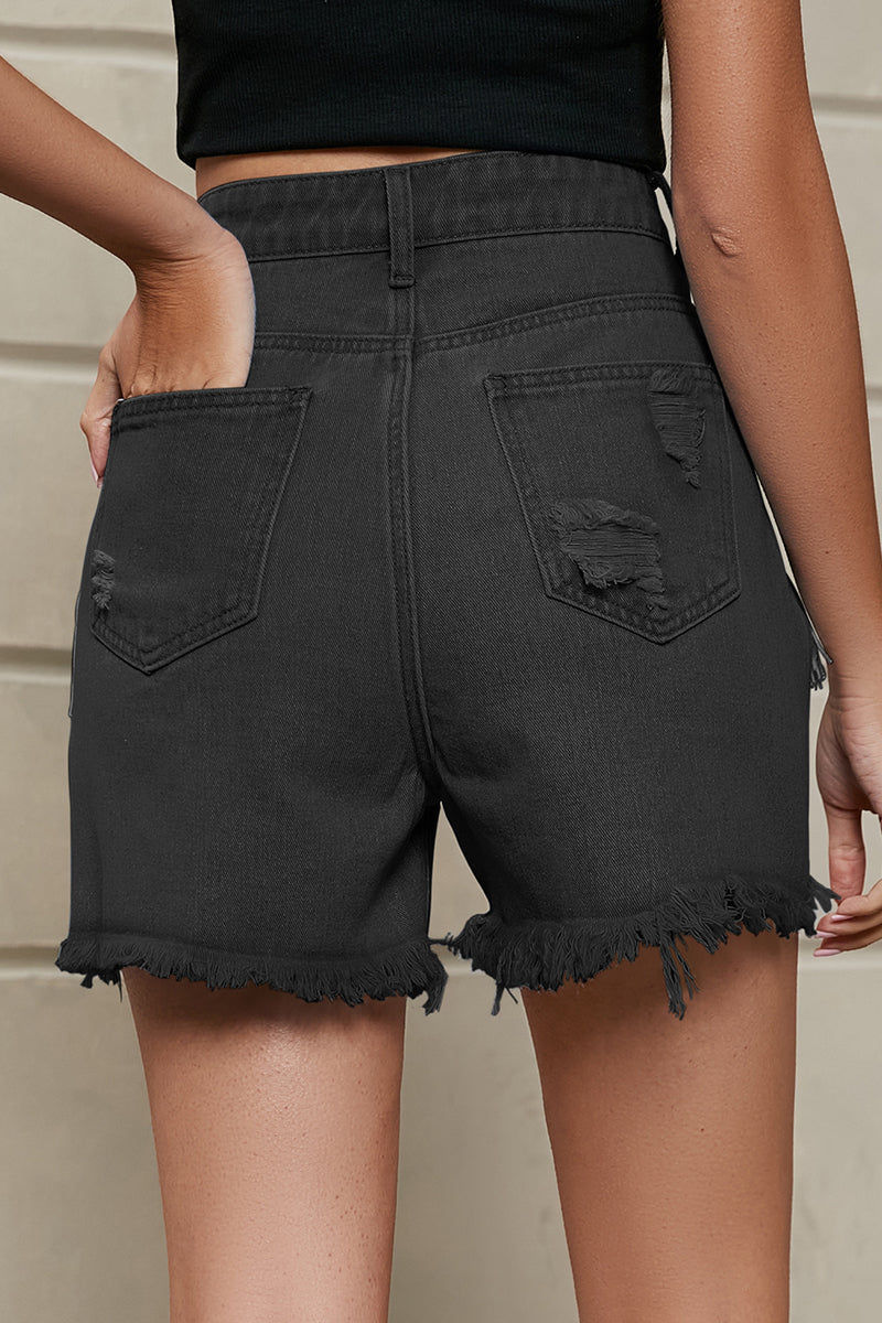 Drune | Entspannte Einfachheit Solide Quaste Niete Gerade Denim Shorts