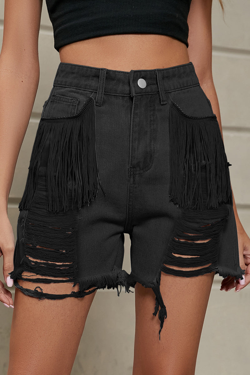 Drune | Entspannte Einfachheit Solide Quaste Niete Gerade Denim Shorts