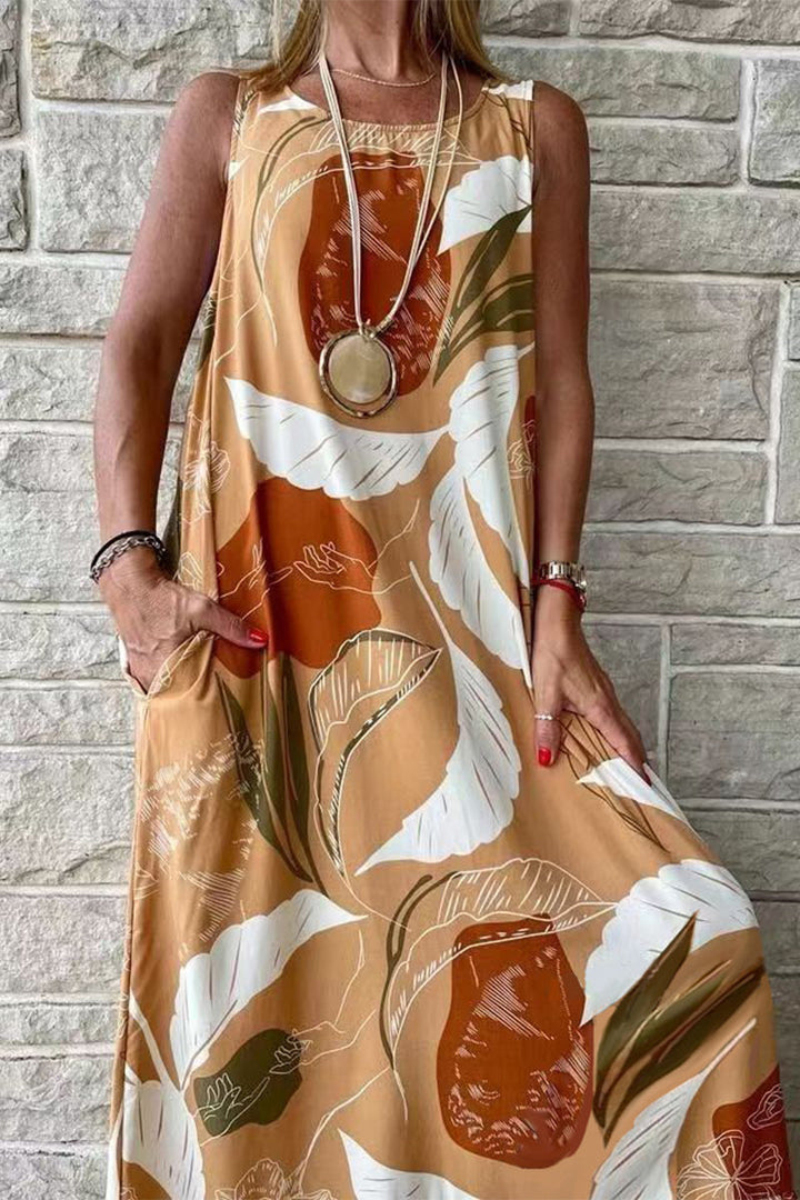 Drune | Lässige Urlaub Blumen O Hals Gedrucktes Kleid Kleider