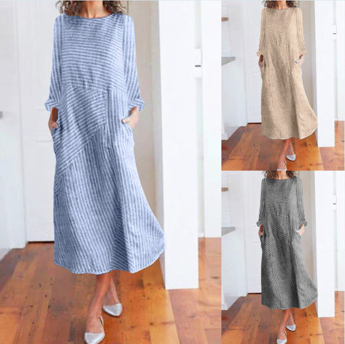 Damen Maxikleid mit asymmetrischem Design und praktischen Taschen Drune