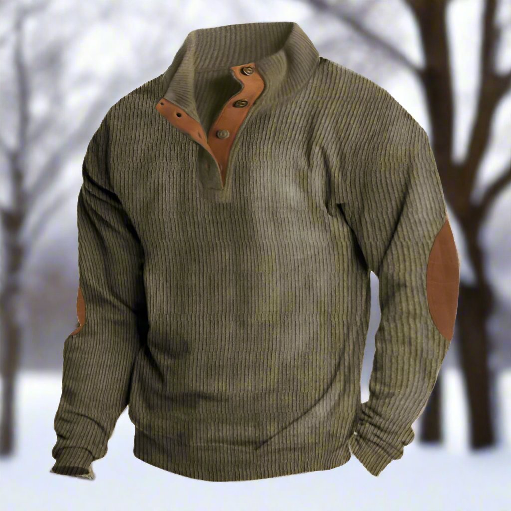 Drune | Niccolò Gerippter Stehkragenpullover Wildleder Ellbogenpatches Pullover